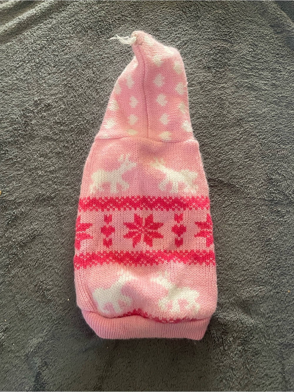 Pink Fair Isle Hooded Dog Sweater with Reindeer Motif
